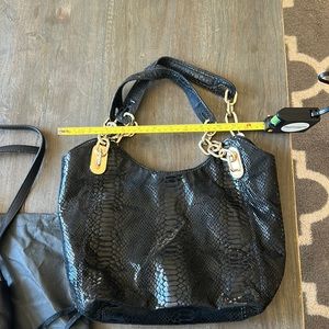 MICHAEL KORS black python gold chain strap HANDBAG